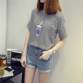 Summer Short Sleeve Striped Women Printed T-shirt - Intl June 2018 - 2 Summer short sleeve striped women printed t-shirt - intl - 2
