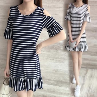 Summer Women Off Shoulder Stripe Mini Dress - Intl June 2018 - 5 Summer women off shoulder stripe mini dress - intl - 5