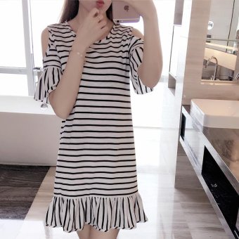 Summer Women Off Shoulder Stripe Mini Dress - Intl June 2018 - 2 Summer women off shoulder stripe mini dress - intl - 2