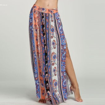 Summer Women Print Side Slit Casual Beach Maxi Long Skirt(Multicolor) June 2018 - 2 Summer Women Print Side Slit Casual Beach Maxi Long Skirt(Multicolor) - 2