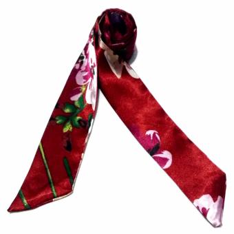 Twilly Silk Scarf And Wraps Bag Accessory Floral Print Design(Maroon) June 2018 - 2 Twilly Silk Scarf And Wraps Bag Accessory Floral Print Design(Maroon) - 2