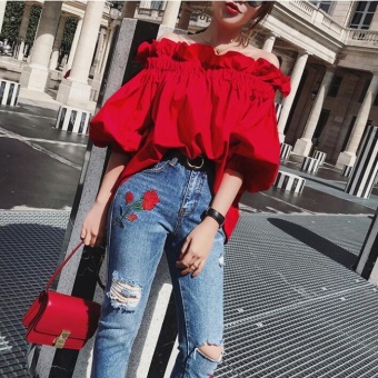 UR One Word Shoulder Shirt Coat Dress Red - Intl June 2018 - 2 UR One word shoulder shirt coat dress Red - intl - 2
