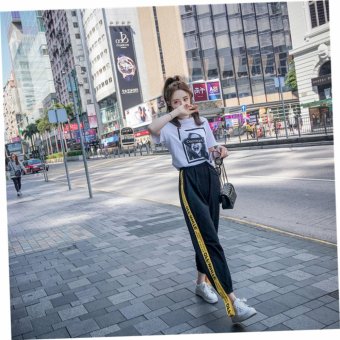 VENFLON Women Korean Sport Street Applique Letter Print Patch Elastic Long Pant Jogger Sweatpants (Black) June 2018 - 5 VENFLON Women Korean Sport Street Applique Letter Print Patch Elastic Long Pant jogger sweatpants (Black) - 5