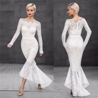 VENFLON Women Sexy Off Shoulder Lace Mermaid Wedding Dress LadiesBridesmaid Party Midi Dresses Bridal Gowns High Quality (white) -intl June 2018 - 2 VENFLON Women sexy off shoulder Lace mermaid Wedding dress LadiesBridesmaid party Midi Dresses Bridal gowns High Quality (white) -intl - 2
