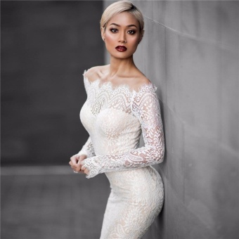 VENFLON Women Sexy Off Shoulder Lace Mermaid Wedding Dress LadiesBridesmaid Party Midi Dresses Bridal Gowns High Quality (white) -intl June 2018 - 4 VENFLON Women sexy off shoulder Lace mermaid Wedding dress LadiesBridesmaid party Midi Dresses Bridal gowns High Quality (white) -intl - 4