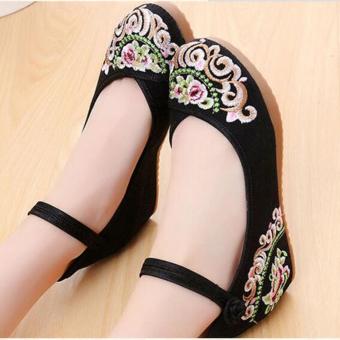 Veowalk Cotton Embroidered Women Casual Canvas Hidden Heel WedgesPlatforms Ankle Strap Vintage Comfort Bride Pump Shoes Black - Intl June 2018 - 3 Veowalk Cotton Embroidered Women Casual Canvas Hidden Heel WedgesPlatforms Ankle Strap Vintage Comfort Bride Pump Shoes Black - intl - 3