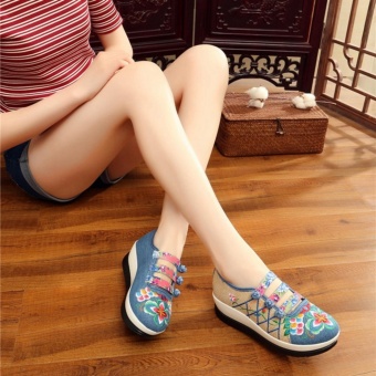 Veowalk Floral Embroidered Women Linen Canvas Slip-ons PlatformsShoes Blue - Intl April 2018 - 4 Veowalk Floral Embroidered Women Linen Canvas Slip-ons PlatformsShoes Blue - intl - 4