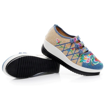 Veowalk Floral Embroidered Women Linen Canvas Slip-ons PlatformsShoes Blue - Intl April 2018 - 5 Veowalk Floral Embroidered Women Linen Canvas Slip-ons PlatformsShoes Blue - intl - 5