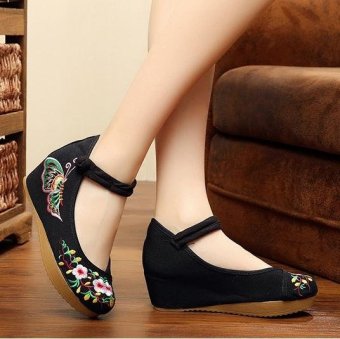 Veowalk Plum Flower Embroidered Women Casual Canvas Hidden HeelWedges Platforms Ankle Strap Vintage Leisure Pump Shoes Black -intl June 2018 - 2 Veowalk Plum Flower Embroidered Women Casual Canvas Hidden HeelWedges Platforms Ankle Strap Vintage Leisure Pump Shoes Black -intl - 2