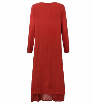 Vestidos 2016 Women Autumn Dress Fashion Plus Size Elegant Loose Full Sleeve V Neck Dress Casual Solid Cotton Linen Boho Long Maxi Dress Brick-Red June 2018 - 5 Vestidos 2016 Women Autumn Dress Fashion Plus Size Elegant Loose Full Sleeve V Neck Dress Casual Solid Cotton Linen Boho Long Maxi Dress Brick-Red - 5