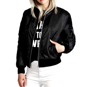Vintage Zip Up Classic Padded Bomber Jacket Biker Coat (Black) -intl June 2018 - 4 Vintage Zip Up Classic Padded Bomber Jacket Biker Coat (Black) -intl - 4