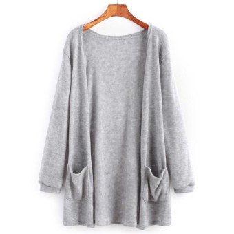 Woman Sweater Pocket Knit Cardigan Jacket-Black - Intl June 2018 - 3 Woman Sweater Pocket Knit Cardigan Jacket-Black - intl - 3
