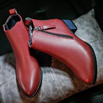 Women Boots Martin Boots Pointed Thick With Low Side Zipper EnglandBoots (Red) June 2018 - 2 Women Boots Martin Boots Pointed Thick With Low Side Zipper EnglandBoots (Red) - 2