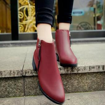 Women Boots Martin Boots Pointed Thick With Low Side Zipper EnglandBoots (Red) June 2018 - 3 Women Boots Martin Boots Pointed Thick With Low Side Zipper EnglandBoots (Red) - 3