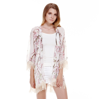 Women Chiffon Kimono Cardigan Lace Blouse Floral - Intl June 2018 - 2 Women Chiffon Kimono Cardigan Lace Blouse Floral - Intl - 2