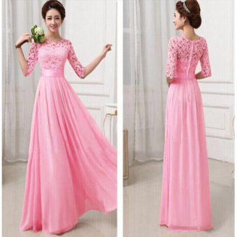 Women Crochet Lace 1/2 Sleeve Tunic Bridesmaid Formal Gown Party Maxi Chiffon Long Dress (Blush Pink) - Intl June 2018 - 2 Women Crochet Lace 1/2 Sleeve Tunic Bridesmaid Formal Gown Party Maxi Chiffon Long Dress (Blush Pink) - intl - 2