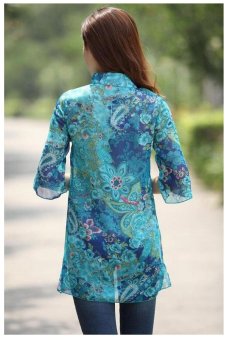 Women Embroidery Printing Vestidos Chiffon Dress Floral Casual Blouse Blue June 2018 - 4 Women Embroidery Printing Vestidos Chiffon Dress Floral Casual Blouse Blue - 4