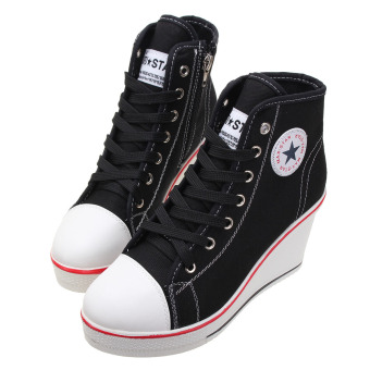 Women Girls Shoes High Top Wedge Heel Shoes Lace Up Canvas Sneakers 8CM Height June 2018 - 2 Women Girls Shoes High Top Wedge Heel shoes Lace Up Canvas Sneakers 8CM Height - 2