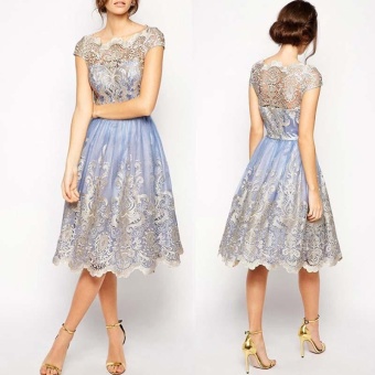 Women Lace Embroidery Hollow Out Midi Dress For Evening Party(Purple) - Intl June 2018 - 5 Women Lace Embroidery Hollow Out Midi Dress for Evening Party(Purple) - intl - 5
