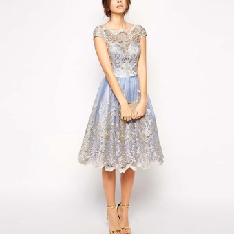 Women Lace Embroidery Hollow Out Midi Dress For Evening Party(Purple) - Intl June 2018 - 3 Women Lace Embroidery Hollow Out Midi Dress for Evening Party(Purple) - intl - 3