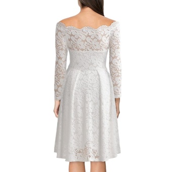 Women Lace Floral Off Shoulder Solid Color Long Sleeve Dress(white)- Intl April 2018 - 2 Women Lace Floral Off Shoulder Solid Color Long Sleeve Dress(white)- intl - 2