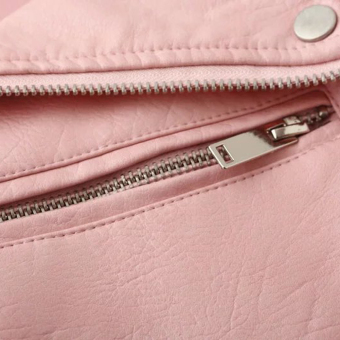 Women Motorcycle PU Leather Jacket Zipper Coat (Pink) April 2018 - 4 Women Motorcycle PU Leather Jacket Zipper Coat (Pink) - 4