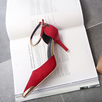 Women Pointed Toe Suede Buckle Strap Pumps Shoes (Red) June 2018 - 5 Women Pointed Toe Suede Buckle Strap Pumps Shoes (Red) - 5
