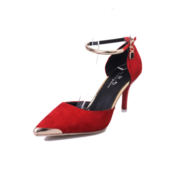 Women Pointed Toe Suede Buckle Strap Pumps Shoes (Red) June 2018 - 2 Women Pointed Toe Suede Buckle Strap Pumps Shoes (Red) - 2