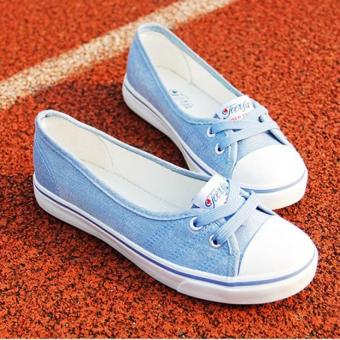 Women Slip-On Canvas Shoes Ladies Low-Cut Casual Flat Shoes (Blue ...
