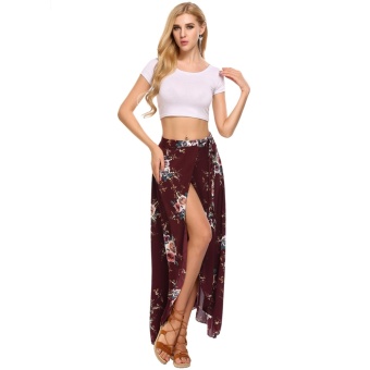 Women Summer Bohemian Style Chiffon Floral Print Side Split Skirt Wine Red - Intl June 2018 - 2 Women Summer Bohemian Style Chiffon Floral Print Side Split Skirt Wine Red - intl - 2