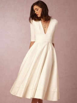Women's Maxi Long Dress Deep V Neck Half Sleeve Aline Sexy (White) - Intl June 2018 - 3 Women's Maxi Long Dress Deep V Neck Half Sleeve Aline Sexy (White) - intl - 3