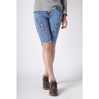 Women's New Summer Trend Scratches Fit Capri Pants(Acid Blue) June 2018 - 4 Women's New Summer Trend Scratches Fit Capri Pants(Acid Blue) - 4