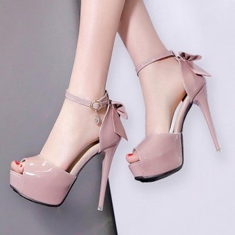 Women's Peep Toe Platform Evening High Heels Korean Sandals With Bow Pink - Intl June 2018 - 2 Women's Peep Toe Platform Evening High Heels Korean Sandals with Bow Pink - intl - 2