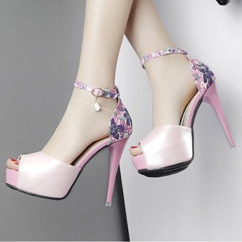 Women's Peep Toe Platform High Heels Elegant Sandals With Flowers Pink - Intl June 2018 - 3 Women's Peep Toe Platform High Heels Elegant Sandals with Flowers Pink - intl - 3