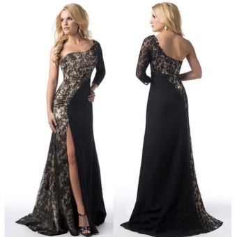 Women's Prom Gown Sexy One Shoulder Lace Long Sleeve Mermaid Slit Maxi Dress (Black) - Intl July 2018 - 4 Women's Prom Gown Sexy One Shoulder Lace Long Sleeve Mermaid Slit Maxi Dress (Black) - intl - 4