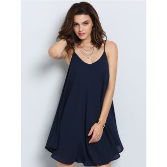 Women's Summer Spaghetti Strap Sundress Sleeveless Beach Slip Dress (Navy Blue) June 2018 - 3 Women's Summer Spaghetti Strap Sundress Sleeveless Beach Slip Dress (Navy Blue) - 3