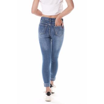 Women's Blue Skinny Jeans With Yellow Line Folded . June 2018 - 5 Women's Blue Skinny Jeans with Yellow Line Folded . - 5