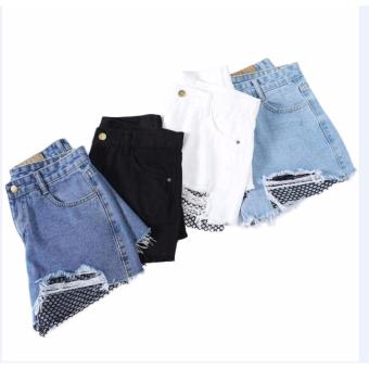 Women's Cute/Sexy Ripped Short With Net Design(Light Blue) July 2018 - 3 Women's Cute/Sexy Ripped Short with Net Design(Light Blue) - 3