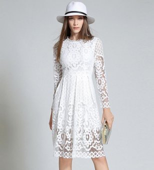 Womens Elegant Boho Sexy Lace Casual Dress Long Sleeves A-LineParty Dresses Vestido White - Intl April 2018 - 3 Womens Elegant boho Sexy Lace Casual Dress Long sleeves A-LineParty Dresses Vestido White - intl - 3
