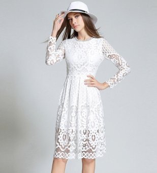 Womens Elegant Boho Sexy Lace Casual Dress Long Sleeves A-LineParty Dresses Vestido White - Intl April 2018 - 2 Womens Elegant boho Sexy Lace Casual Dress Long sleeves A-LineParty Dresses Vestido White - intl - 2