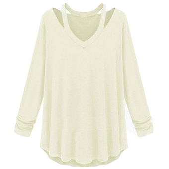Womens Fashion Off Shoulder Long Sleeve V-Neck Loose Blouse White - Intl June 2018 - 3 Womens Fashion Off Shoulder Long Sleeve V-Neck Loose Blouse White - Intl - 3