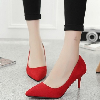 Women's High Heels Pointed Toe OL Stilettos Working Suede LadyFormal Shoes D203 Color Red - Intl June 2018 - 5 Women's High Heels Pointed Toe OL Stilettos Working Suede LadyFormal Shoes D203 Color Red - intl - 5