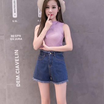 Women's Hot Ripped HighWaist Denim Short(Dark Blue) June 2018 - 2 Women's Hot Ripped HighWaist Denim Short(Dark Blue) - 2