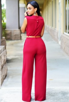 Womens Jumpsuit Sexy V-neck Wide Leg Slim Casual Overalls(Red) July 2018 - 3 Womens Jumpsuit Sexy V-neck Wide Leg Slim Casual Overalls(Red) - 3