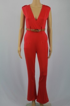 Womens Jumpsuit Sexy V-neck Wide Leg Slim Casual Overalls(Red) July 2018 - 4 Womens Jumpsuit Sexy V-neck Wide Leg Slim Casual Overalls(Red) - 4