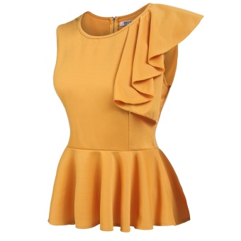 Women's Sleeveless One Shoulder Asymmetric Ruffles Slim Fit PeplumTop Yellow - Intl June 2018 - 2 Women's Sleeveless One Shoulder Asymmetric Ruffles Slim Fit PeplumTop Yellow - intl - 2