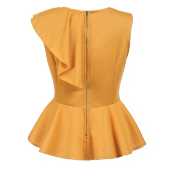 Women's Sleeveless One Shoulder Asymmetric Ruffles Slim Fit PeplumTop Yellow - Intl June 2018 - 3 Women's Sleeveless One Shoulder Asymmetric Ruffles Slim Fit PeplumTop Yellow - intl - 3