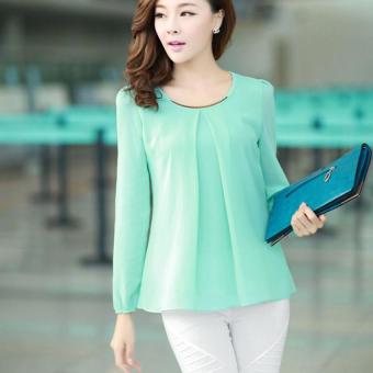YBC Lady Long-sleeved Straight Chiffon Blouses Shirts Unlined UpperGarment Green - Intl June 2018 - 3 YBC Lady Long-sleeved Straight Chiffon Blouses Shirts Unlined UpperGarment Green - intl - 3