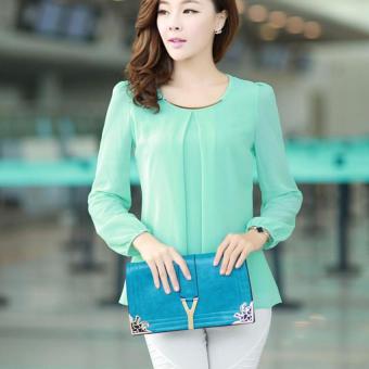 YBC Lady Long-sleeved Straight Chiffon Blouses Shirts Unlined UpperGarment Green - Intl June 2018 - 2 YBC Lady Long-sleeved Straight Chiffon Blouses Shirts Unlined UpperGarment Green - intl - 2