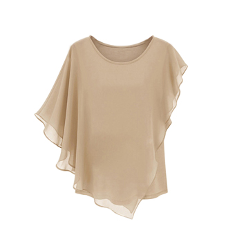 YBC Women Chiffon Short-sleeved Blouse Flounced Bat Shirt Khaki June 2018 - 2 YBC Women Chiffon Short-sleeved Blouse Flounced Bat Shirt khaki - 2